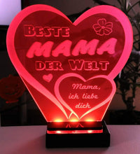 Laden Sie das Bild in den Galerie-Viewer, topgraveure Geschenk Dekor 125 x 120 mm / rot + Licht / Beste Mama Beste Mama Alles Liebe Alles Gute Muttertag Geschenk Geburtstag Liebe *LED-Licht