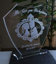 Laden Sie das Bild in den Galerie-Viewer, topgraveure Geschenk Dekor 180 x 175 mm / ohne Licht / ohne Foto Alles Gute zum Hochzeitstag IHR FOTO+TEXT Hochzeit Geschenk Liebe LED-Licht