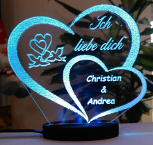 Laden Sie das Bild in den Galerie-Viewer, topgraveure Geschenk Dekor ACRYL HERZ ICH LIEBE DICH LED-LICHT und Ihrem Namen eingraviert-Liebeserklärung