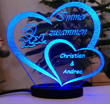 Laden Sie das Bild in den Galerie-Viewer, topgraveure Geschenk Dekor ACRYL HERZ ICH LIEBE DICH LED-LICHT und Ihrem Namen eingraviert-Liebeserklärung