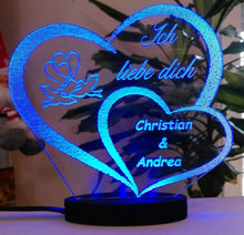 Laden Sie das Bild in den Galerie-Viewer, topgraveure Geschenk Dekor ACRYL HERZ ICH LIEBE DICH LED-LICHT und Ihrem Namen eingraviert-Liebeserklärung