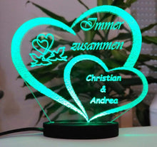 Laden Sie das Bild in den Galerie-Viewer, topgraveure Geschenk Dekor ACRYL HERZ ICH LIEBE DICH LED-LICHT und Ihrem Namen eingraviert-Liebeserklärung