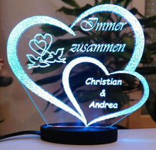 Laden Sie das Bild in den Galerie-Viewer, topgraveure Geschenk Dekor ACRYL HERZ ICH LIEBE DICH LED-LICHT und Ihrem Namen eingraviert-Liebeserklärung