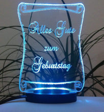 Laden Sie das Bild in den Galerie-Viewer, topgraveure Geschenk Dekor ALLES GUTE ZUM GEBURTSTAG GESCHENK ACRYLGLAS MIT LED BELEUCHTUNG GEBURTSTAG