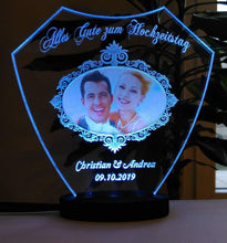 Laden Sie das Bild in den Galerie-Viewer, topgraveure Geschenk Dekor Alles Gute zum Hochzeitstag IHR FOTO+TEXT Hochzeit Geschenk Liebe LED-Licht