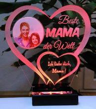 Laden Sie das Bild in den Galerie-Viewer, topgraveure Geschenk Dekor Beste Mama Alles Gute Liebe IHR FOTO+TEXT Muttertag Geburtstag Liebe LED-Licht