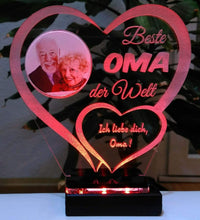 Laden Sie das Bild in den Galerie-Viewer, Beste Oma IHR FOTO+TEXT Muttertag Geschenk Geburtstag Liebe LED-Licht - topgraveure