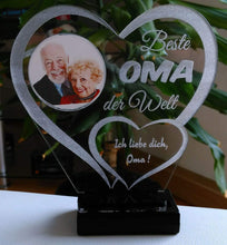 Laden Sie das Bild in den Galerie-Viewer, Beste Oma IHR FOTO+TEXT Muttertag Geschenk Geburtstag Liebe LED-Licht - topgraveure