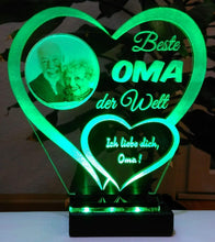 Laden Sie das Bild in den Galerie-Viewer, Beste Oma IHR FOTO+TEXT Muttertag Geschenk Geburtstag Liebe LED-Licht - topgraveure