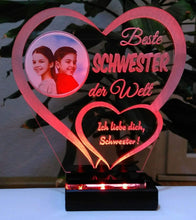 Laden Sie das Bild in den Galerie-Viewer, topgraveure Geschenk Dekor Beste Schwester IHR FOTO+TEXT Muttertag Geschenk Geburtstag Liebe LED-Licht