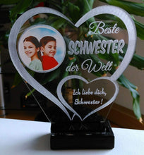 Laden Sie das Bild in den Galerie-Viewer, topgraveure Geschenk Dekor Beste Schwester IHR FOTO+TEXT Muttertag Geschenk Geburtstag Liebe LED-Licht