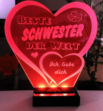 Laden Sie das Bild in den Galerie-Viewer, topgraveure Geschenk Dekor Beste Schwester Muttertag Geschenk Geburtstag Liebe *LED-Licht