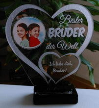 Laden Sie das Bild in den Galerie-Viewer, topgraveure Geschenk Dekor Bester Bruder IHR FOTO+TEXT Vatertag Geschenk Geburtstag Liebe LED-Licht
