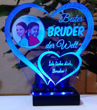 Laden Sie das Bild in den Galerie-Viewer, topgraveure Geschenk Dekor Bester Bruder IHR FOTO+TEXT Vatertag Geschenk Geburtstag Liebe LED-Licht