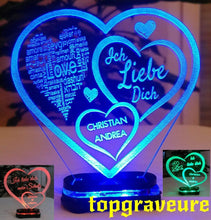Laden Sie das Bild in den Galerie-Viewer, topgraveure Geschenk Dekor Liebe Valentinstag Geschenk IHR NAME Geburtstag Hochzeitstag Herz LED-Licht