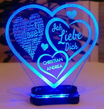 Laden Sie das Bild in den Galerie-Viewer, topgraveure Geschenk Dekor M1 led blau Liebe Valentinstag Geschenk IHR NAME Geburtstag Hochzeitstag Herz LED-Licht
