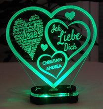 Laden Sie das Bild in den Galerie-Viewer, topgraveure Geschenk Dekor M1 led grün Liebe Valentinstag Geschenk IHR NAME Geburtstag Hochzeitstag Herz LED-Licht