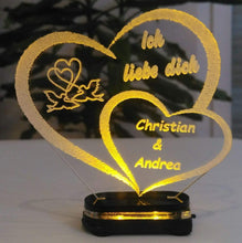 Laden Sie das Bild in den Galerie-Viewer, topgraveure Geschenk Dekor M2 led gelb Liebe Valentinstag Geschenk IHR NAME Geburtstag Hochzeitstag Herz LED-Licht