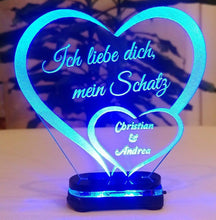 Laden Sie das Bild in den Galerie-Viewer, topgraveure Geschenk Dekor M3 led blau Liebe Valentinstag Geschenk IHR NAME Geburtstag Hochzeitstag Herz LED-Licht