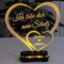 Laden Sie das Bild in den Galerie-Viewer, topgraveure Geschenk Dekor M3 led gelb Liebe Valentinstag Geschenk IHR NAME Geburtstag Hochzeitstag Herz LED-Licht