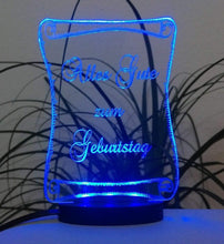 Laden Sie das Bild in den Galerie-Viewer, topgraveure Geschenk Dekor Modell 1 / Blau / 124 x 90 mm ALLES GUTE ZUM GEBURTSTAG GESCHENK ACRYLGLAS MIT LED BELEUCHTUNG GEBURTSTAG