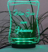 Laden Sie das Bild in den Galerie-Viewer, topgraveure Geschenk Dekor Modell 1 / Grün / 124 x 90 mm ALLES GUTE ZUM GEBURTSTAG GESCHENK ACRYLGLAS MIT LED BELEUCHTUNG GEBURTSTAG