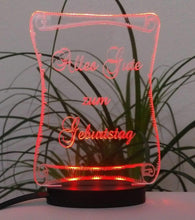 Laden Sie das Bild in den Galerie-Viewer, topgraveure Geschenk Dekor Modell 1 / Rot / 124 x 90 mm ALLES GUTE ZUM GEBURTSTAG GESCHENK ACRYLGLAS MIT LED BELEUCHTUNG GEBURTSTAG