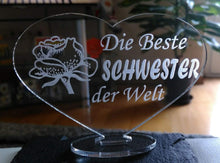 Laden Sie das Bild in den Galerie-Viewer, topgraveure Geschenk HERZ BESTE SCHWESTER MUTTERTAG GEBURTSTAG GESCHENK ACRYL LIEBE