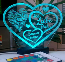 Laden Sie das Bild in den Galerie-Viewer, topgraveure Geschenk HERZ LIEBESERKLÄRUNG VALENTINSTAG LED-LICHT mit Ihrem Namen eingraviert LIEBE**