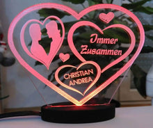 Laden Sie das Bild in den Galerie-Viewer, topgraveure Geschenk HERZ LIEBESERKLÄRUNG VALENTINSTAG LED-LICHT mit Ihrem Namen eingraviert LIEBE*