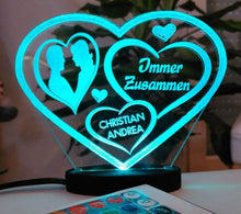 Laden Sie das Bild in den Galerie-Viewer, topgraveure Geschenk HERZ LIEBESERKLÄRUNG VALENTINSTAG LED-LICHT mit Ihrem Namen eingraviert LIEBE*