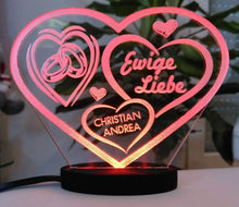 Laden Sie das Bild in den Galerie-Viewer, topgraveure Geschenk HERZ LIEBESERKLÄRUNG VALENTINSTAG LED-LICHT mit Ihrem Namen eingraviert LIEBE