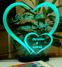 Laden Sie das Bild in den Galerie-Viewer, topgraveure Geschenk Ich liebe dich, mein Schatz - Valentinstag LED-Licht* graviert mit Ihrem Namen