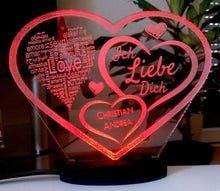 Laden Sie das Bild in den Galerie-Viewer, topgraveure Geschenk ILD-LED ROT / 125 x 90 mm HERZ LIEBESERKLÄRUNG VALENTINSTAG LED-LICHT mit Ihrem Namen eingraviert LIEBE**