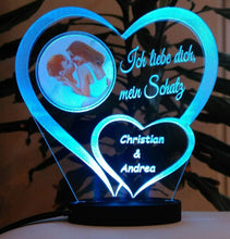 Laden Sie das Bild in den Galerie-Viewer, topgraveure Geschenk Liebe Geschenk IHR FOTO+TEXT Herz Valentinstag Geburtstag Beleuchtung LED-Licht