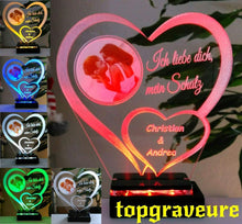 Laden Sie das Bild in den Galerie-Viewer, topgraveure Geschenk Liebe Geschenk IHR FOTO+TEXT Herz Valentinstag Geburtstag Beleuchtung LED-Licht