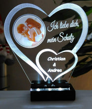 Laden Sie das Bild in den Galerie-Viewer, topgraveure Geschenk Liebe Geschenk IHR FOTO+TEXT Herz Valentinstag Geburtstag Beleuchtung LED-Licht