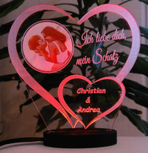 Laden Sie das Bild in den Galerie-Viewer, topgraveure Geschenk Liebe Geschenk IHR FOTO+TEXT Herz Valentinstag Geburtstag Beleuchtung LED-Licht