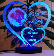 Laden Sie das Bild in den Galerie-Viewer, topgraveure Geschenk Liebe Geschenk IHR FOTO+TEXT Herz Valentinstag Geburtstag Beleuchtung LED-Licht