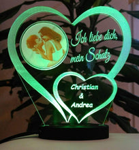 Laden Sie das Bild in den Galerie-Viewer, topgraveure Geschenk Liebe Geschenk IHR FOTO+TEXT Herz Valentinstag Geburtstag Beleuchtung LED-Licht