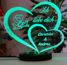 Laden Sie das Bild in den Galerie-Viewer, topgraveure Geschenk mit Beleuchtung / ICH LIEBE DICH / 125 x 110 mm HERZ ICH LIEBE DICH LED-LICHT VALENTINSTAG MIT IHREM NAMEN EINGRAVIERT LIEBE