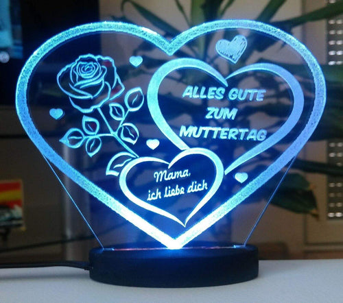 topgraveure Geschenk 125 x 100 mm / Alles Gute...Led kaltweiß HERZ BESTE MAMA ALLES GUTE MIT LED LICHT BELEUCHTUNG MUTTERTAG GESCHENK LIEBE
