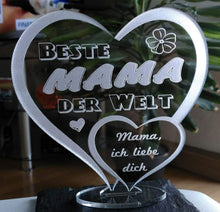 Laden Sie das Bild in den Galerie-Viewer, topgraveure Geschenk 125 x 120 mm / Beste Mama farblos Herz Muttertag Geschenk Geburtstag graviert mit Ihrem Namen und LED-Licht* Liebe
