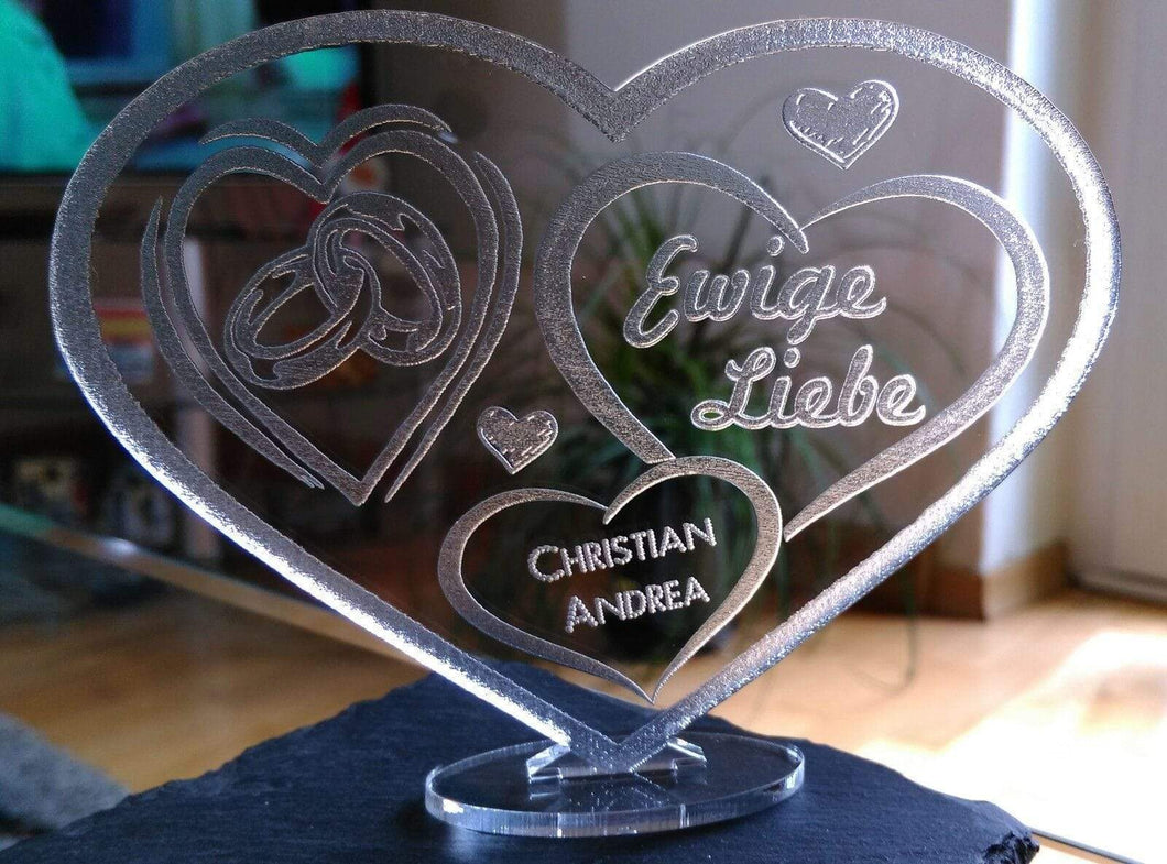 topgraveure Geschenk 125 x 90 mm / FARBLOS HERZ LIEBESERKLÄRUNG VALENTINSTAG LED-LICHT  mit Ihrem Namen eingraviert LIEBE