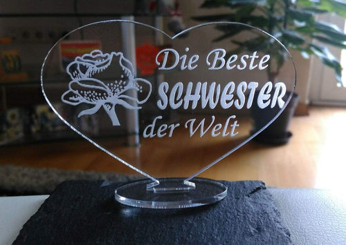 topgraveure Geschenk 98 x 70 mm / Model 1 HERZ BESTE SCHWESTER Muttertag Geburtstag Geschenk Schwester Liebe