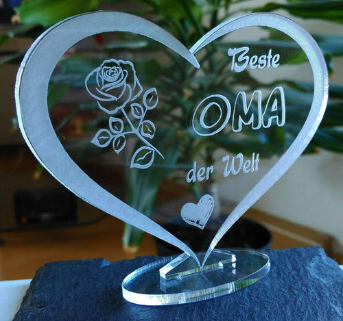 topgraveure Geschenk 98 x 70 mm / Modell 3 HERZ BESTE OMA Muttertag Geburtstag Geschenk Oma Liebe