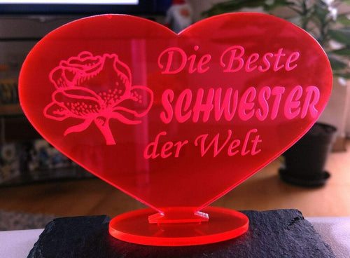 topgraveure Geschenk 98 x 74 mm / rot HERZ BESTE SCHWESTER MUTTERTAG GESCHENK SCHWESTER GEBURTSTAG LIEBE