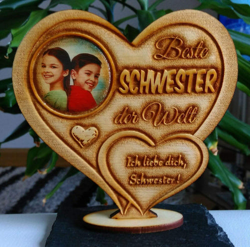 topgraveure Geschenk Dekor 125 x 120 mm / mit Foto Beste Schwester IHR FOTO+TEXT Muttertag Geschenk Geburtstag Liebe
