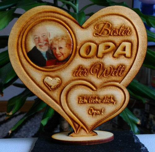 topgraveure Geschenk Dekor 125 x 120 mm / mit Foto Bester Opa IHR FOTO+TEXT Vatertag Geschenk Geburtstag Liebe