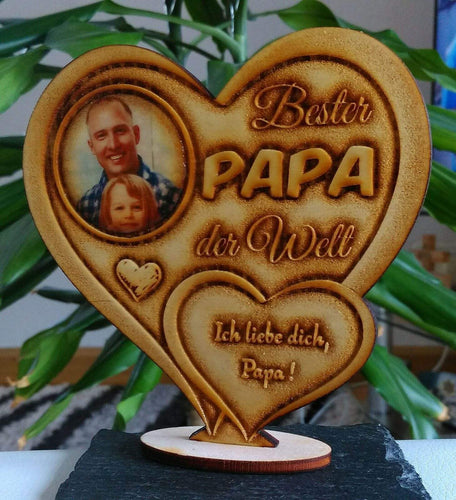 topgraveure Geschenk Dekor 125 x 120 mm / mit Foto Bester Papa IHR FOTO+TEXT Vatertag Geschenk Geburtstag Liebe
